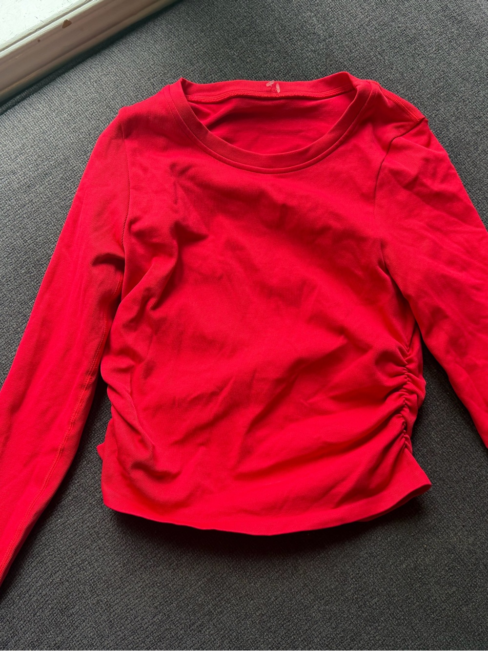 Women's Red Cropped Long-Sleeve Top with Side Ruching